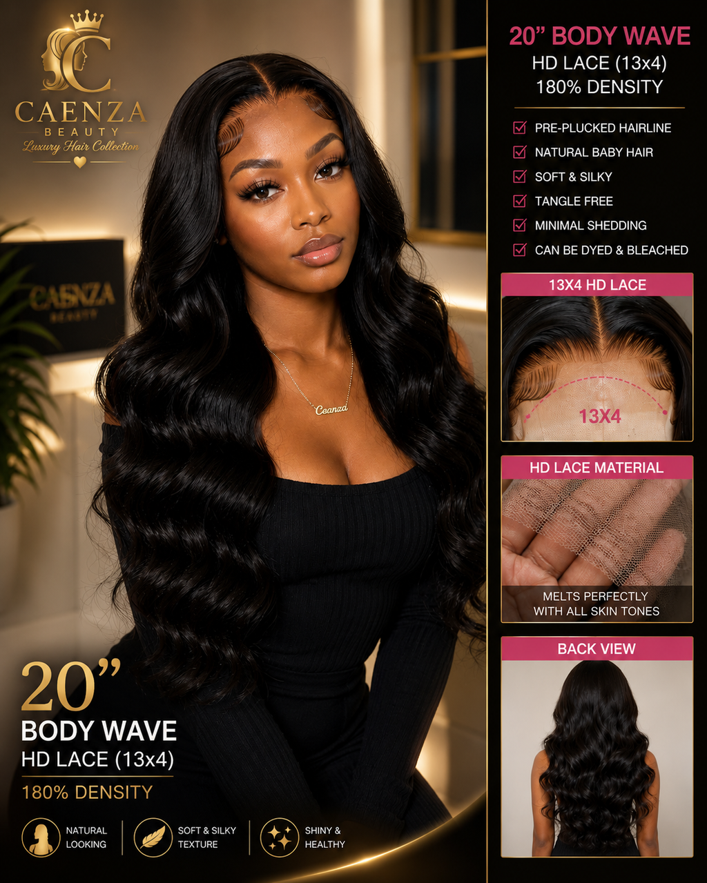 20” Body Wave HD Lace Wig (13×4) | 180% Density | 100% Human Hair