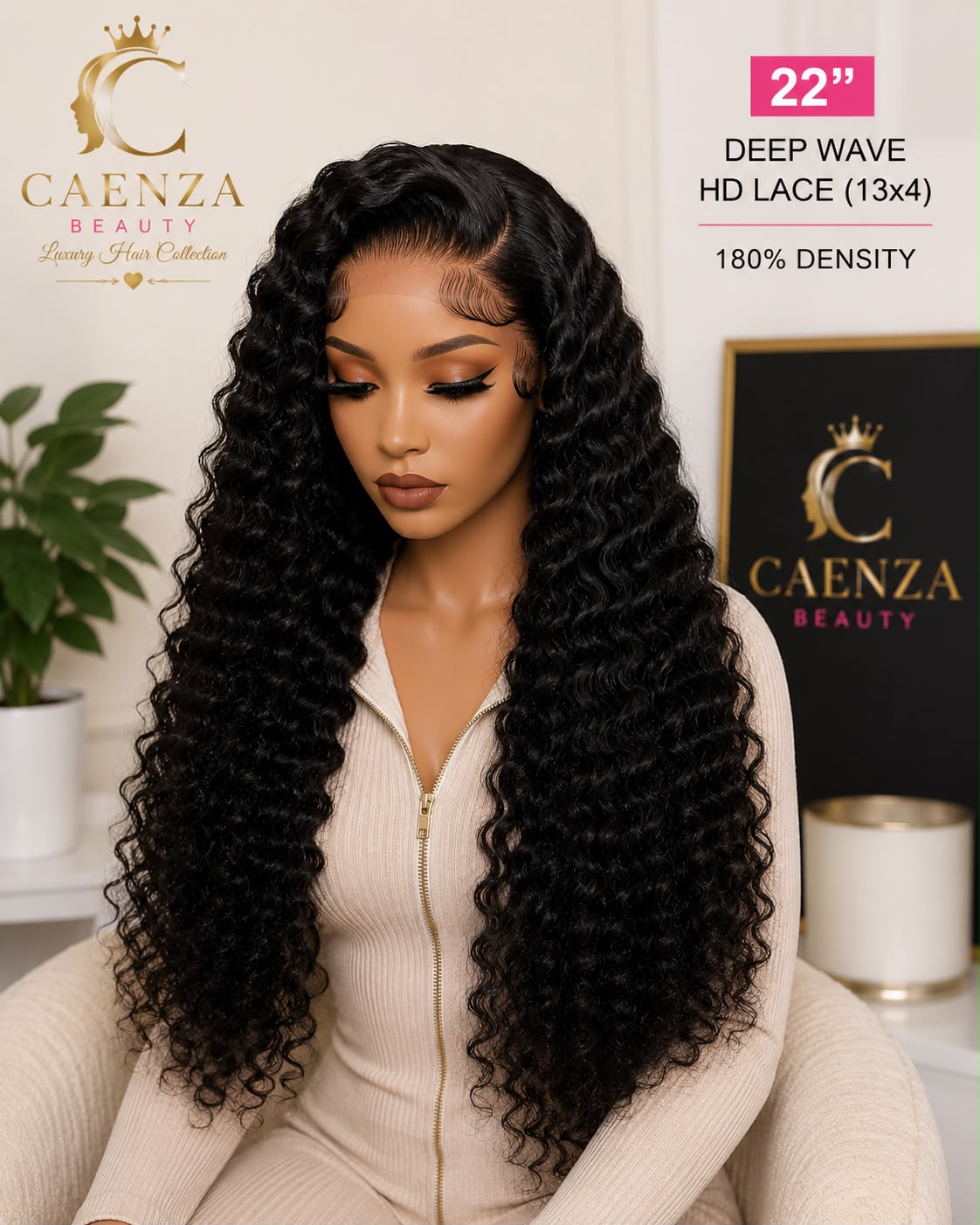 22” Deep Wave HD Lace Wig – 13×4, 180% Density