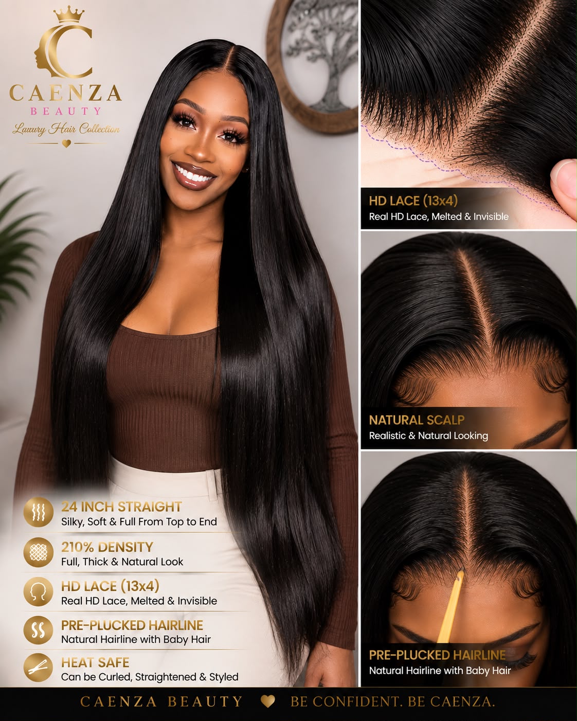 24” Straight HD Lace Wig 13×4 | 210% Density | 100% Human Hair