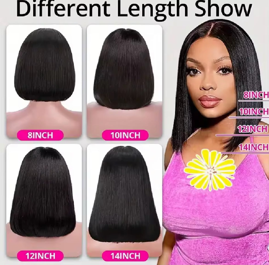 13x4 HD Lace Straight Bob Wig – 180% Density Human Hair 8,10,12 Inch